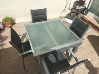 Mesa de jardín extensible cristal y metal