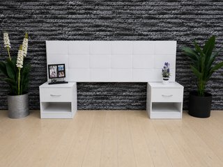 Cabecero 162cm + 2 Mesitas de Noche Blancas