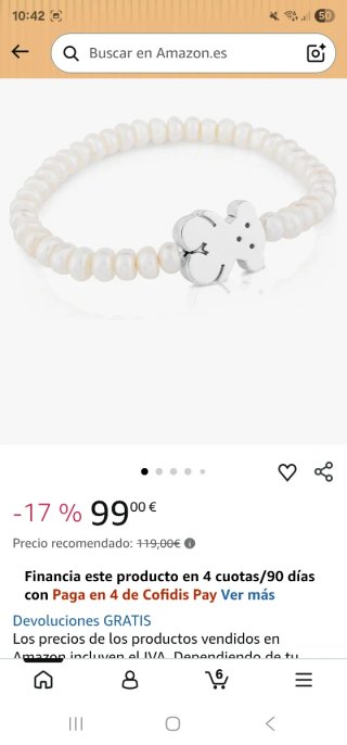 Pulsera Perlas TOUS Oso Plata Mujer