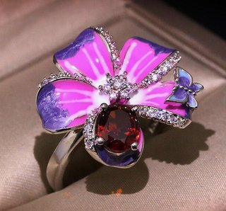 Anello fiore placcato argento 925 smalto