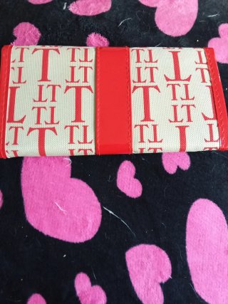 Cartera Lona Tarjetero Monedero Beige Rojo
