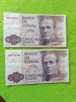 Pareja 2 Billetes 5000 Pesetas España 1979