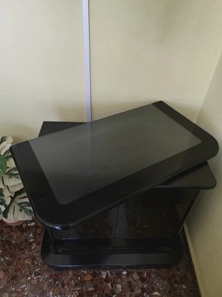 Mueble TV negro de cristal giratorio