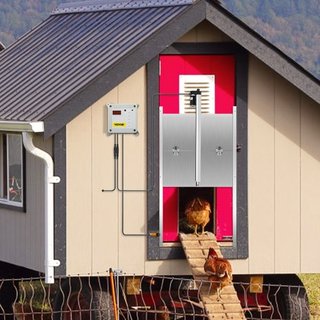 Puerta Automática para Gallinero, Temporizador y Sensor de Luz, Abridor de Puerta para Gallinero de 12V 66W, Kit de Abridor de Puerta Eléctrico para Aves de Corral con Sensor Infrarrojo, Puerta Au...