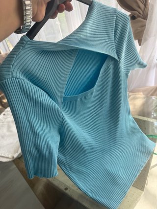 Camiseta canalé manga corta azul