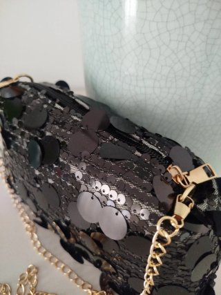 Bolso de fiesta lentejuelas negro y dorado