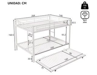 Litera triple de hierro con cama nido, nueva