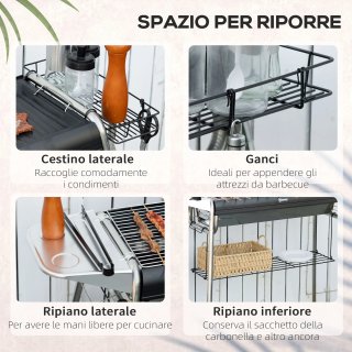 Barbecue a Carbonella con Griglia e Piastra Nero