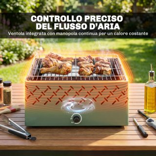 Barbecue Portatile a Carbone con Ventilatore Verde
