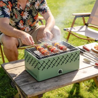 Barbecue Portatile a Carbone con Ventilatore Verde