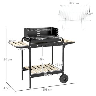 Barbecue a Carbonella Regolabile 3 Ripiani Nero