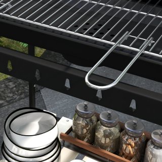 Barbecue a Carbonella Regolabile 3 Ripiani Nero