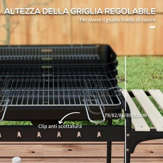 Barbecue a Carbonella Regolabile 3 Ripiani Nero