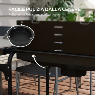 Barbecue a Carbonella Regolabile 3 Ripiani Nero