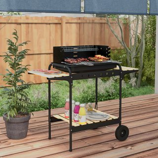 Barbecue a Carbonella Regolabile 3 Ripiani Nero