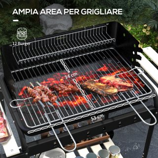 Barbecue a Carbonella Regolabile 3 Ripiani Nero