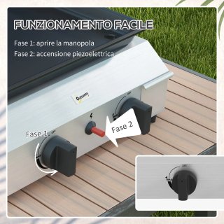 Piastra Barbecue a Gas 2 Bruciatori Antiaderente