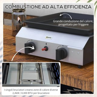 Piastra Barbecue a Gas 2 Bruciatori Antiaderente