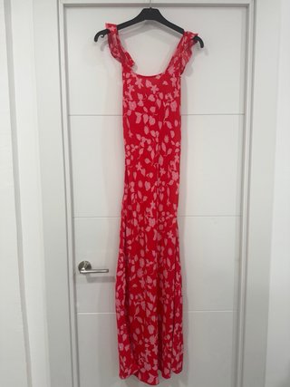 Vestido midi floral rojo y rosa