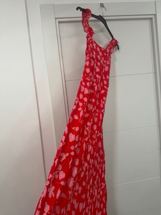 Vestido midi floral rojo y rosa