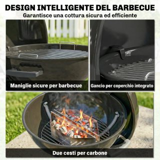 Barbecue a Carbone Rotondo con Coperchio e Ruote