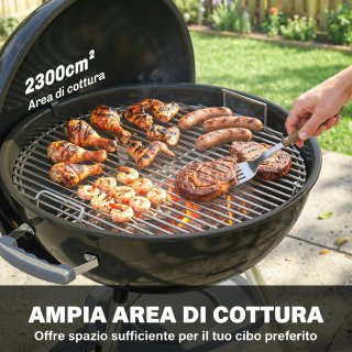 Barbecue a Carbone Rotondo con Coperchio e Ruote