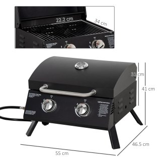 Barbecue a Gas con 2 Bruciatori e Termometro Nero