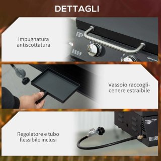 Barbecue a Gas con 2 Bruciatori e Termometro Nero