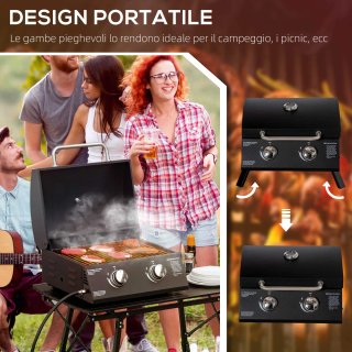 Barbecue a Gas con 2 Bruciatori e Termometro Nero