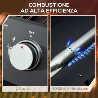 Barbecue a Gas con 2 Bruciatori e Termometro Nero