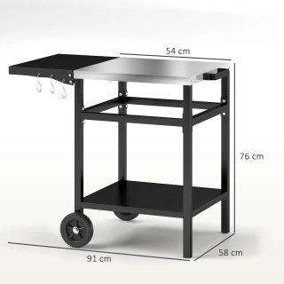 Carrello Barbecue con Piano in Acciaio Ruote Ganci