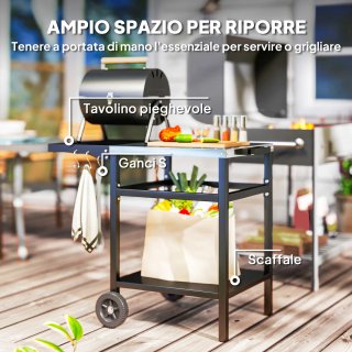 Carrello Barbecue con Piano in Acciaio Ruote Ganci
