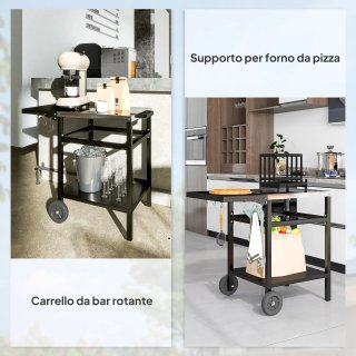 Carrello Barbecue con Piano in Acciaio Ruote Ganci