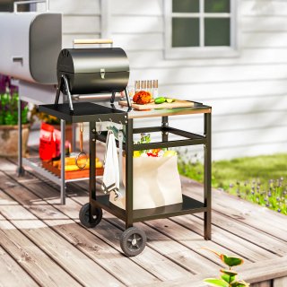 Carrello Barbecue con Piano in Acciaio Ruote Ganci