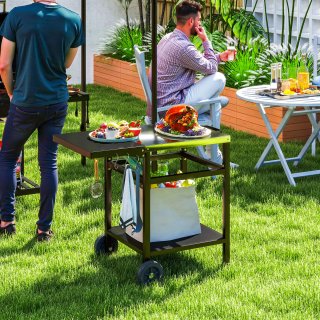 Carrello Barbecue con Piano in Acciaio Ruote Ganci