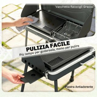 BBQ a Gas Propano Portatile 2 in 1 Griglia Nero