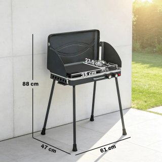 BBQ a Gas Propano Portatile 2 in 1 Griglia Nero