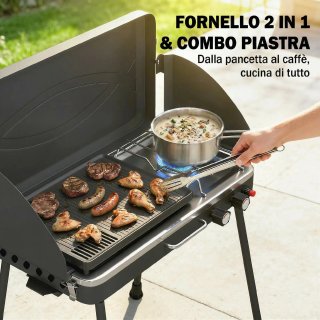 BBQ a Gas Propano Portatile 2 in 1 Griglia Nero