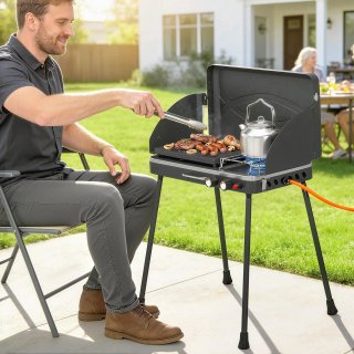 BBQ a Gas Propano Portatile 2 in 1 Griglia Nero