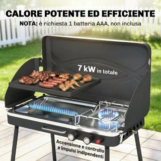 BBQ a Gas Propano Portatile 2 in 1 Griglia Nero