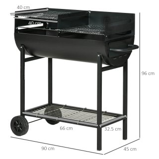 Barbecue in Acciaio Nero con 2 Griglie e Ruote