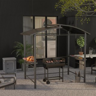 Barbecue in Acciaio Nero con 2 Griglie e Ruote