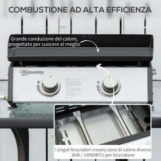 Piastra Barbecue a Gas da Tavolo 2 Bruciatori 6kW