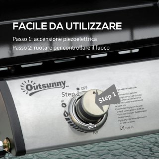 Piastra Barbecue a Gas da Tavolo 2 Bruciatori 6kW