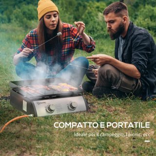 Piastra Barbecue a Gas da Tavolo 2 Bruciatori 6kW