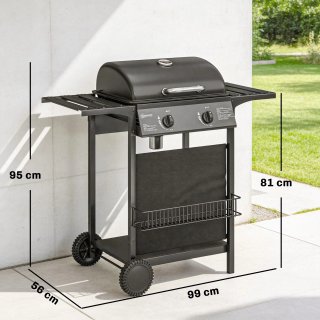 Barbecue a Gas 2 Bruciatori In Acciaio Inox Nero