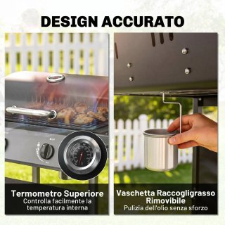 Barbecue a Gas 2 Bruciatori In Acciaio Inox Nero