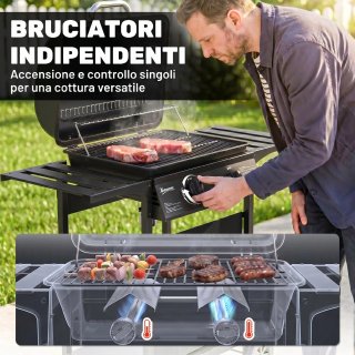 Barbecue a Gas 2 Bruciatori In Acciaio Inox Nero