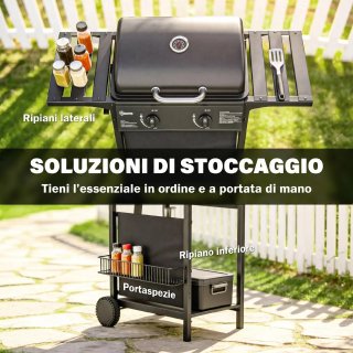 Barbecue a Gas 2 Bruciatori In Acciaio Inox Nero