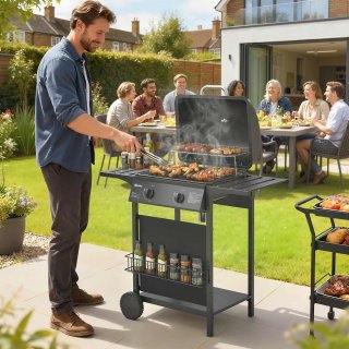 Barbecue a Gas 2 Bruciatori In Acciaio Inox Nero